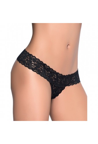 String ouvert brésilien noir en dentelle