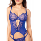 Ensemble sexy 2 pièces bleu saphir avec bustier lacé et string 