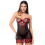 Nuisette sexy à armatures broderie roses et string