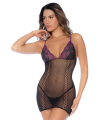Nuisette sexy en résille ajourée noire et violette