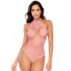 Body rose en résille à motif cœur - Mapalé