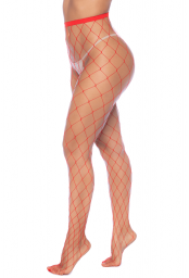 Collant sexy large maille rouge