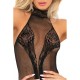 Bodystocking noir résille effet body string et jarretière