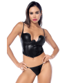 Ensemble sexy 2 pièces noir en similicuir avec bustier à armatures