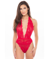 Body string rouge dentelle profond décolleté