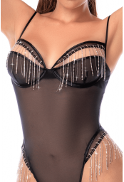 Body noir transparent avec strass scintillants