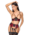Ensemble Jarretelles 3 Pièces Rouge Foncé  Noir