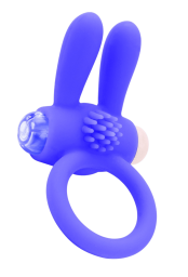 Anneau vibrant silicone bleu avec oreilles de lapin - COR-003BLU