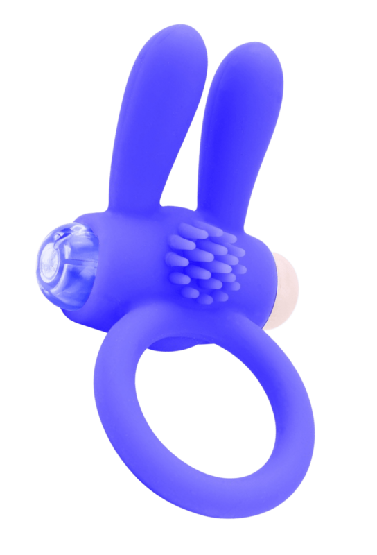 Anneau vibrant silicone bleu avec oreilles de lapin - COR-003BLU