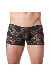 Boxer noir en fine dentelle avec légère transparence