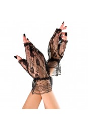 Gants ouverts noirs dentelle résille et volants sur les poignets 