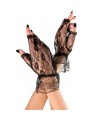 Gants ouverts noirs dentelle résille et volants sur les poignets 
