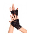 Gants noirs doigts ouverts dentelle florale 