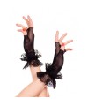 Mitaines noires fine résille et volants dentelle florale 