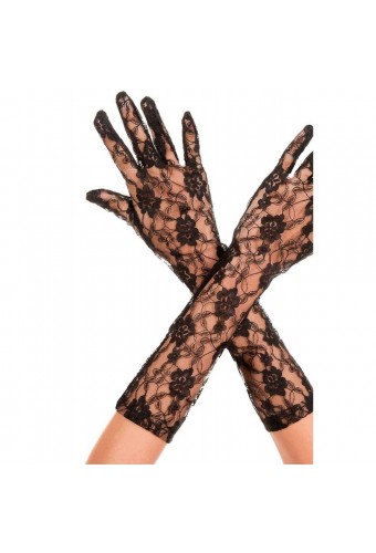 Gants noirs longs en dentelle florale