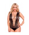 Body noir grande taille résille motifs ouverture avant arrière