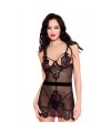 Nuisette noire tulle dentelle poitrine dénudée ornements