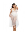 Body string grande taille blanc échancré dentelle avec jupe de maille transparente amovible