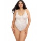 Body string grande taille blanc échancré dentelle avec jupe de maille transparente amovible