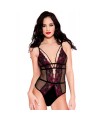 Body noir résille sexy bordures dentelle fleurie et ornements