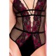 Body noir résille sexy bordures dentelle fleurie et ornements