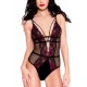 Body noir résille sexy bordures dentelle fleurie et ornements