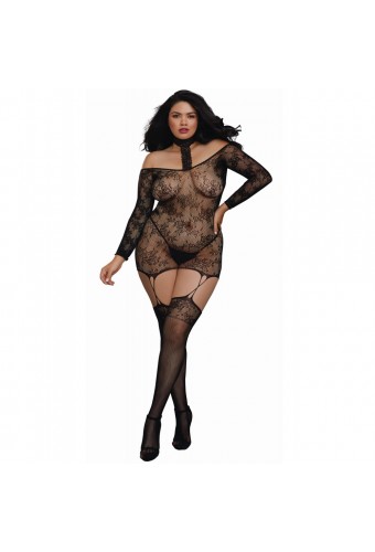 Bodystocking résille guêpière grande taille réversible avec tour de cou