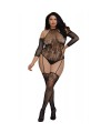 Bodystocking grande taille résille effet bas jarretelles