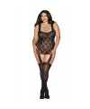 Bodystocking grande taille dentelle effet guêpière large décolleté et bas sexy