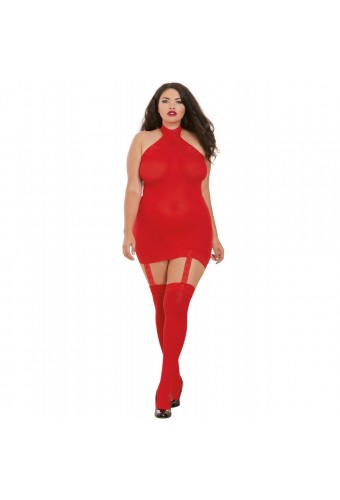 Bodystocking rouge grande taille effet guêpière avec dentelle