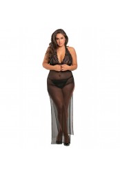 Nuisette longue grande taille fendue transparente