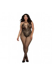 Bodystocking Grande taille résille dans un style Body avec magnifique décolleté à lanières