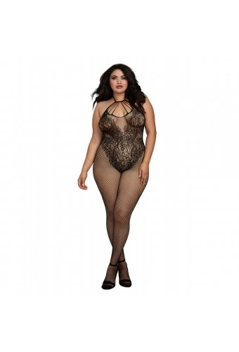 Bodystocking Grande taille résille dans un style Body avec magnifique décolleté à lanières