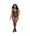 Bodystocking Grande taille résille dans un style Body avec magnifique décolleté à lanières