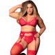 Ensemble 3 pièces rouge grande taille  soutien-gorge string porte-jarretelles - MAL8221XRED