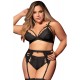 Ensemble 3 pièces noir grande taille  soutien-gorge string porte-jarretelles - MAL8221XBLK