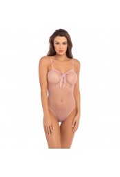 Body rose échancré en fine résille - REN7089ROS