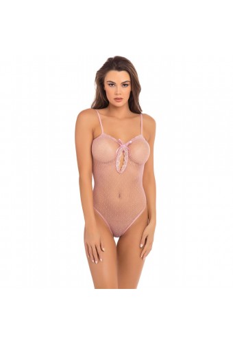 Body rose échancré en fine résille - REN7089ROS