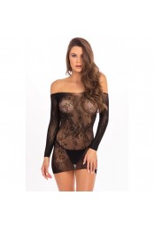 Mini robe noir manche longue transparente - REN7083BLK